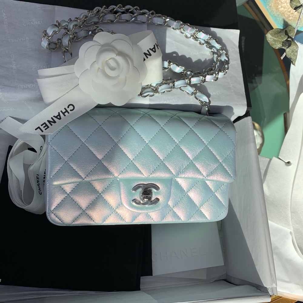 21K CHANEL Classic Mini Flap Bag Iridescent  Blue - Picture 7 of 10